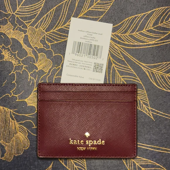 Kate Spade Card Holder, Madison Saffiano Leather Small, K1368, Blackberry Color - Picture 7 of 8